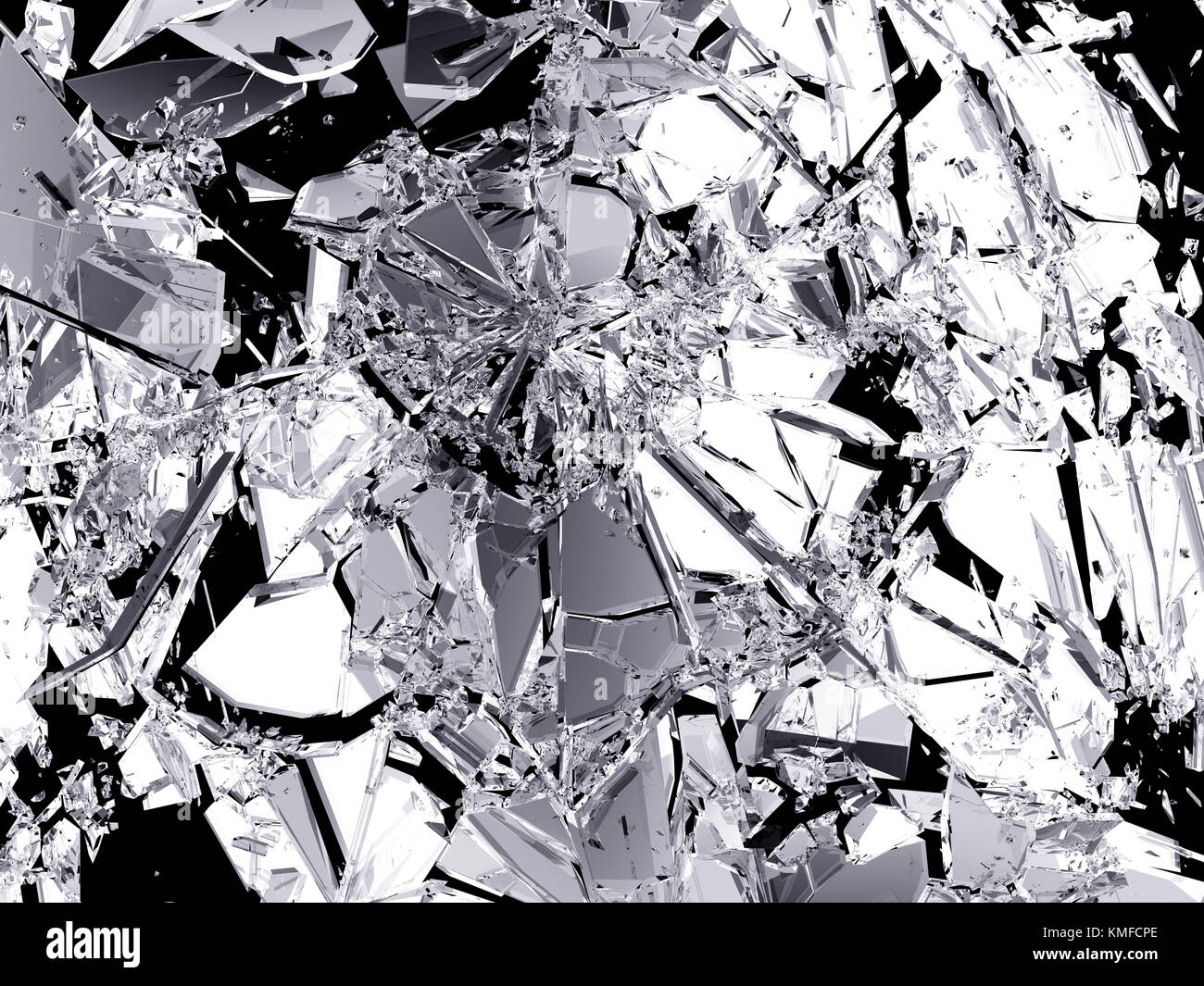 Teile der zerstörten Rückgratknochen Shattered Glas auf Schwarz. große Auflösung Stockfoto