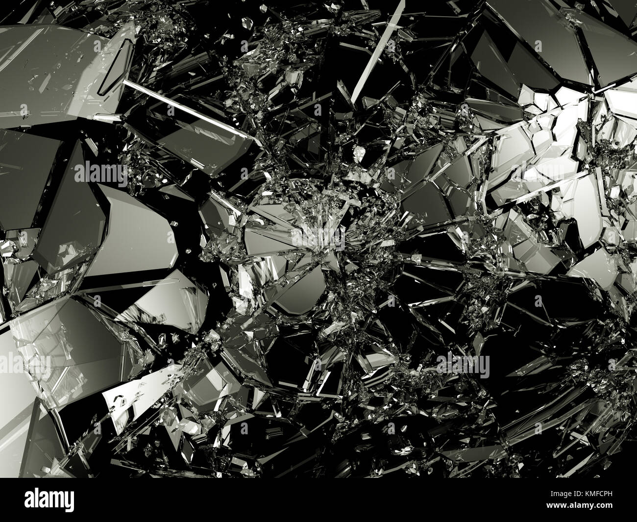 Stücke von Shattered Glas auf schwarzem Hintergrund. große Auflösung Stockfoto