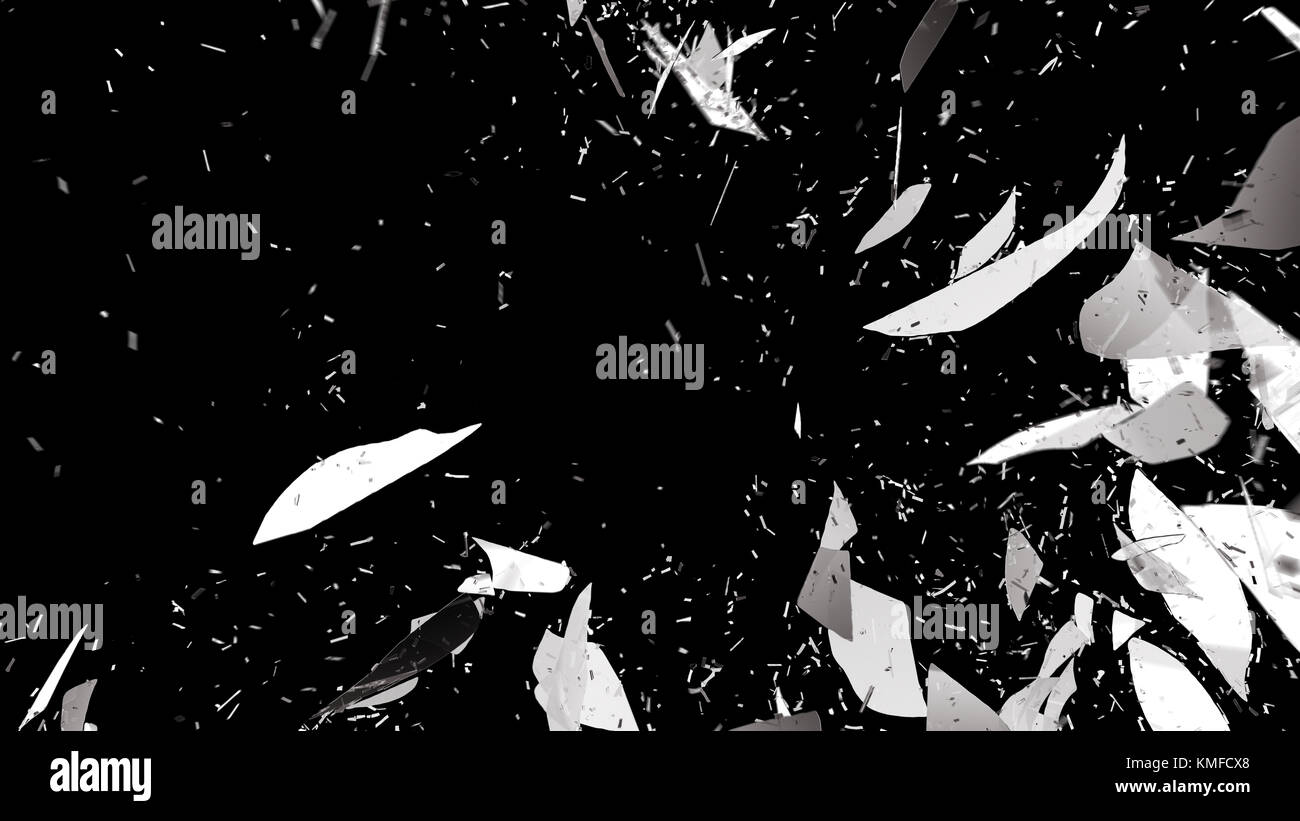 Gebrochen und Glassplitter auf Schwarz. große Auflösung Stockfoto