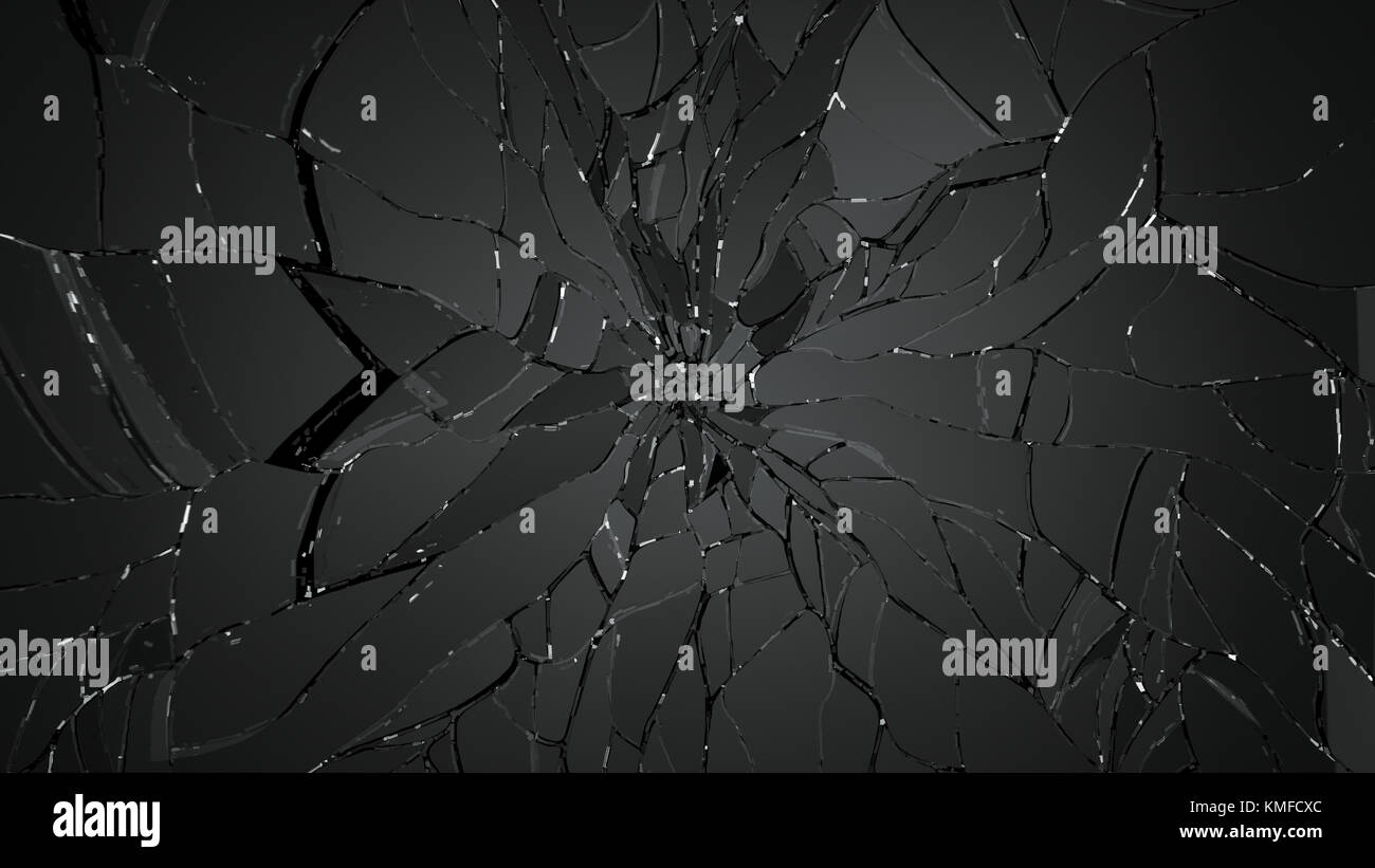 Gebrochen und rissig shapp Glas auf Schwarz. große Auflösung Stockfoto