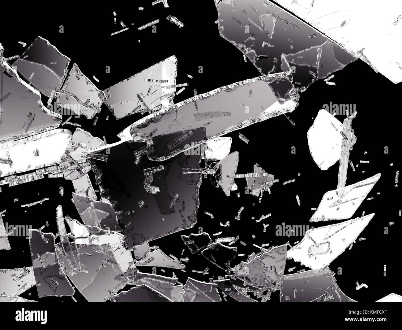 Beschädigt und Glassplitter auf Schwarz. große Auflösung Stockfoto