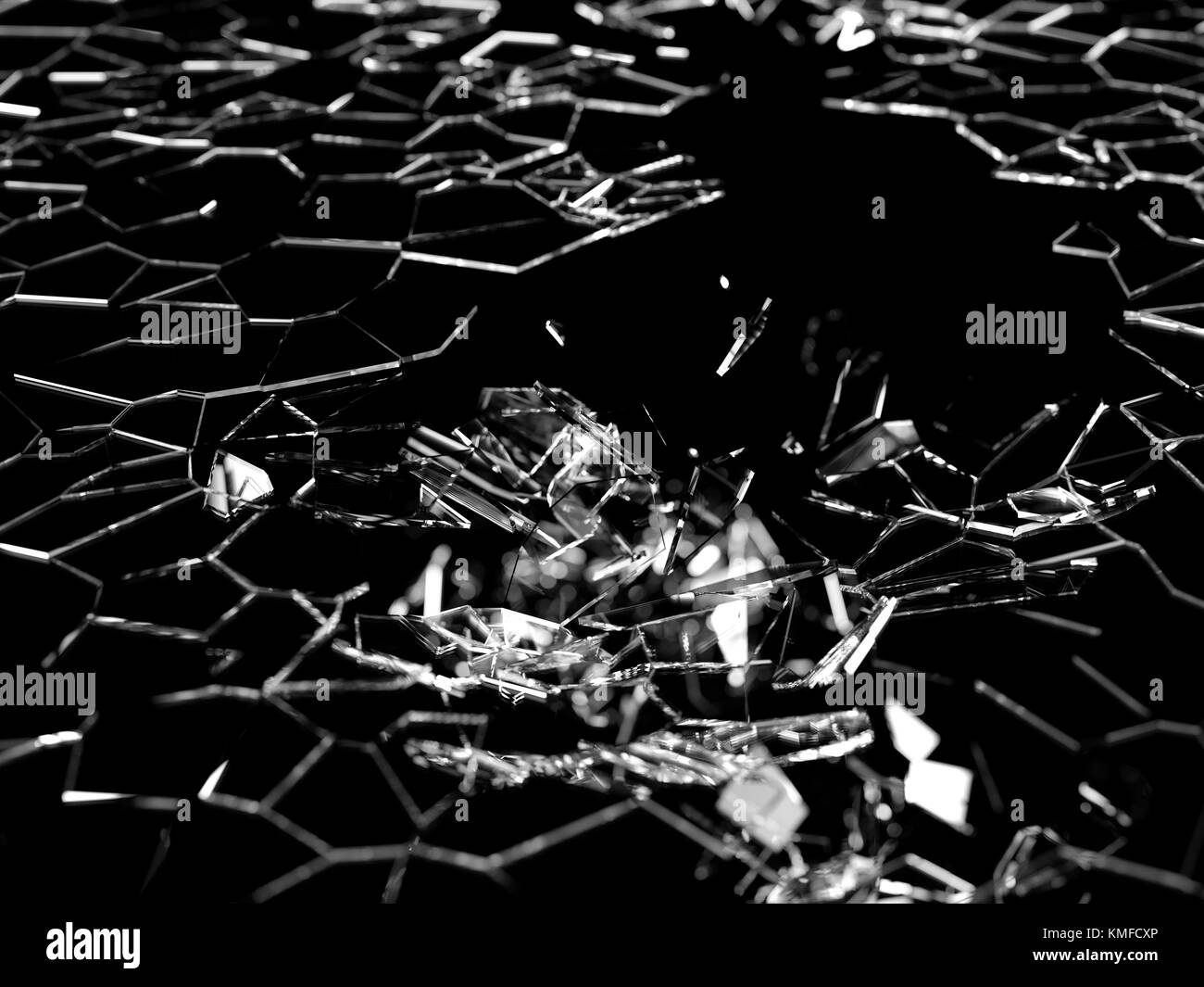 Zerstörten und geteilten Glas Stücke auf Schwarz mit flachen dof Stockfoto