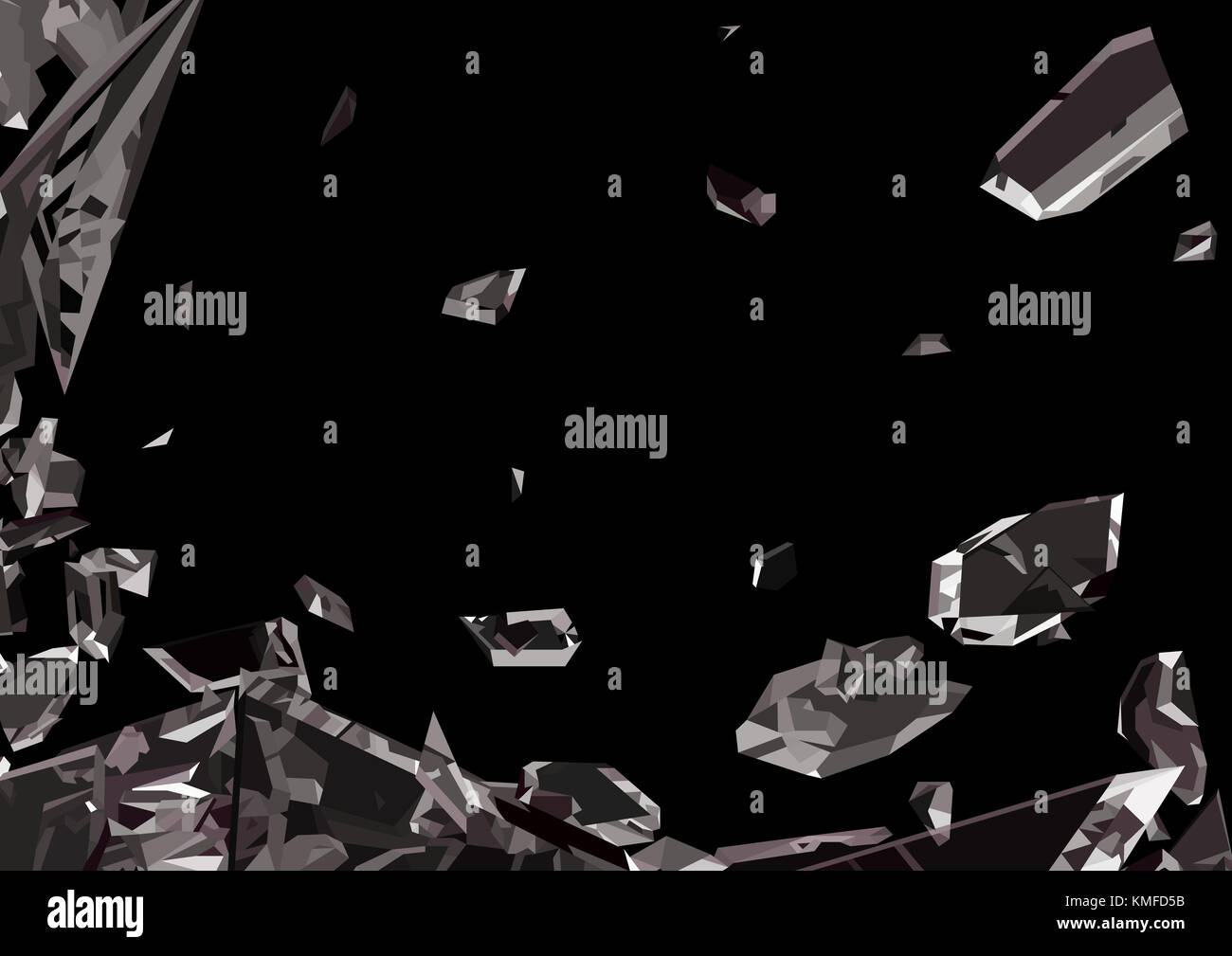 Scharfe Teile der zertrümmerten Glas isoliert auf Schwarz Stockfoto