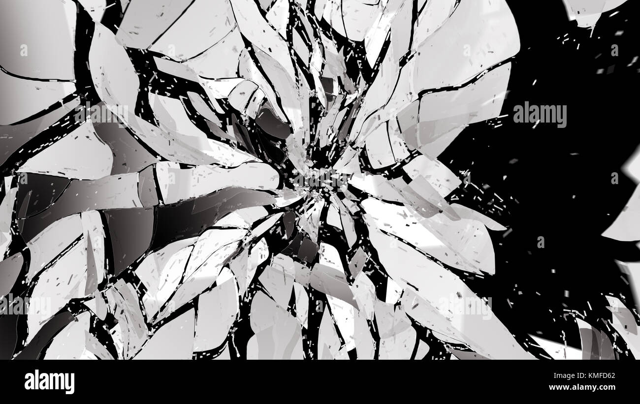 Erschüttert und zerbrochenes Glas isoliert auf Schwarz. große Auflösung Stockfoto