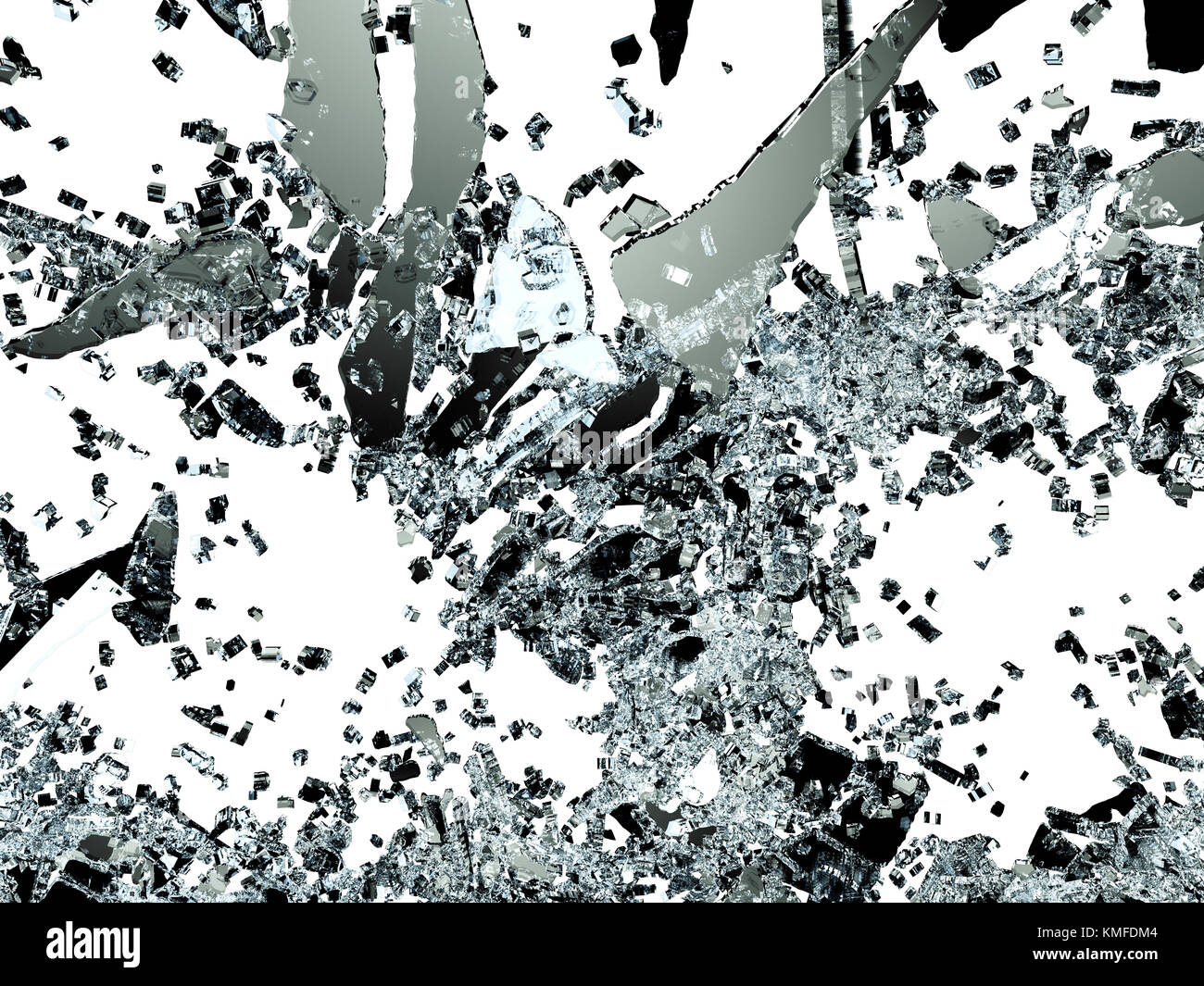 Stücke zerbrochen oder zertrümmerten Glas auf Weiß. 3D-Illustration, 3D-Rendering Stockfoto