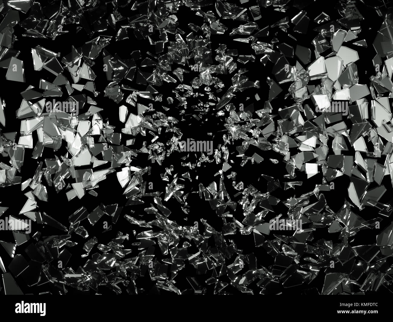 Zerbrochene Glasscheiben auf Schwarz. große Auflösung Stockfoto
