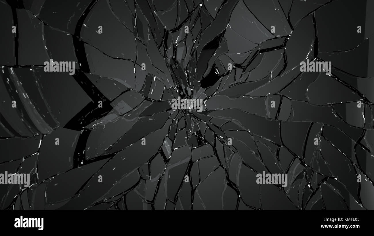 Aufgeteilt oder Risse im Glas auf Schwarz. große Auflösung Stockfoto
