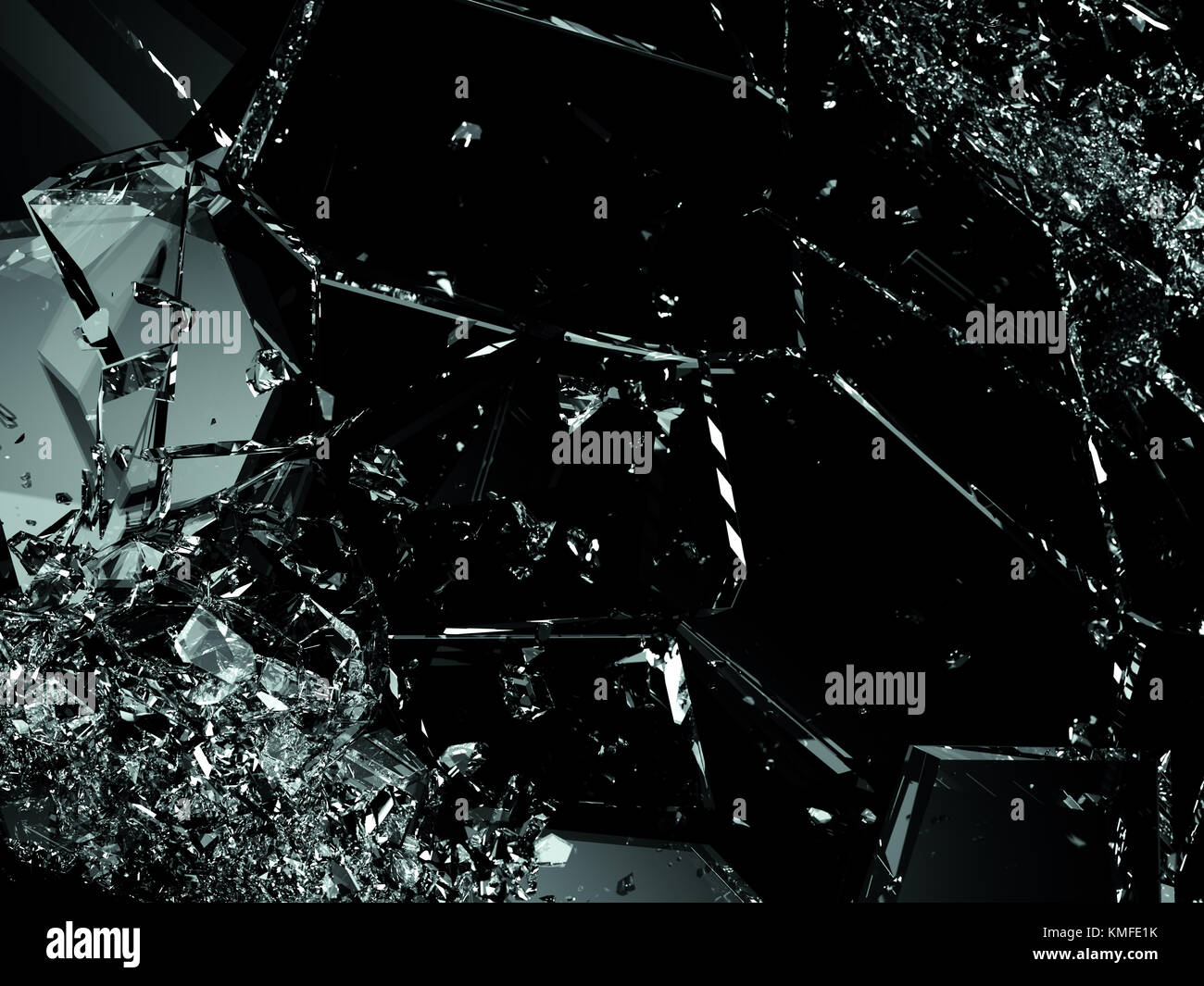 Gebrochene oder gerissene Glas auf Schwarz. große Auflösung Stockfoto