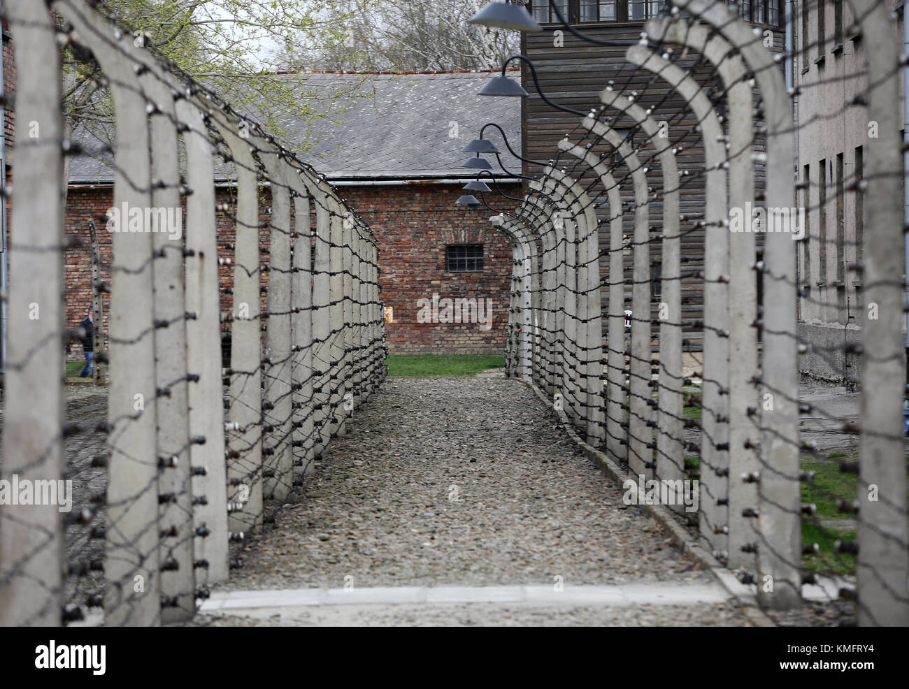 Elektrischen Zaun im ehemaligen NS-Konzentrationslager Auschwitz I, Polen Stockfoto