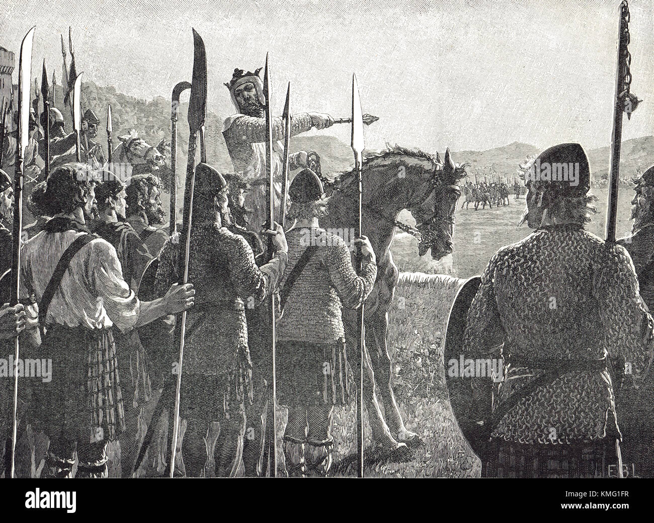 Robert the Bruce berichtet über seine Truppen, Battle of Bannockburn, 1314 Stockfoto