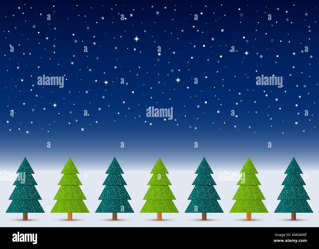 Vektor Weihnachten Winter Hintergrund Nacht Himmel Schnee Sterne Mit Abstrakten Koniferen Mit Schnee In Einer Reihe Stock Vektorgrafik Alamy
