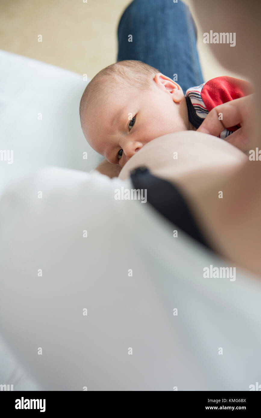 Stillende Mutter ihr neugeborenes Baby Boy Stockfoto