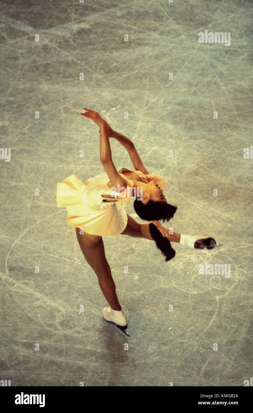 Kristi Yamaguchi (USA) beim 1989 United States Olympic Festival konkurrieren. Stockfoto