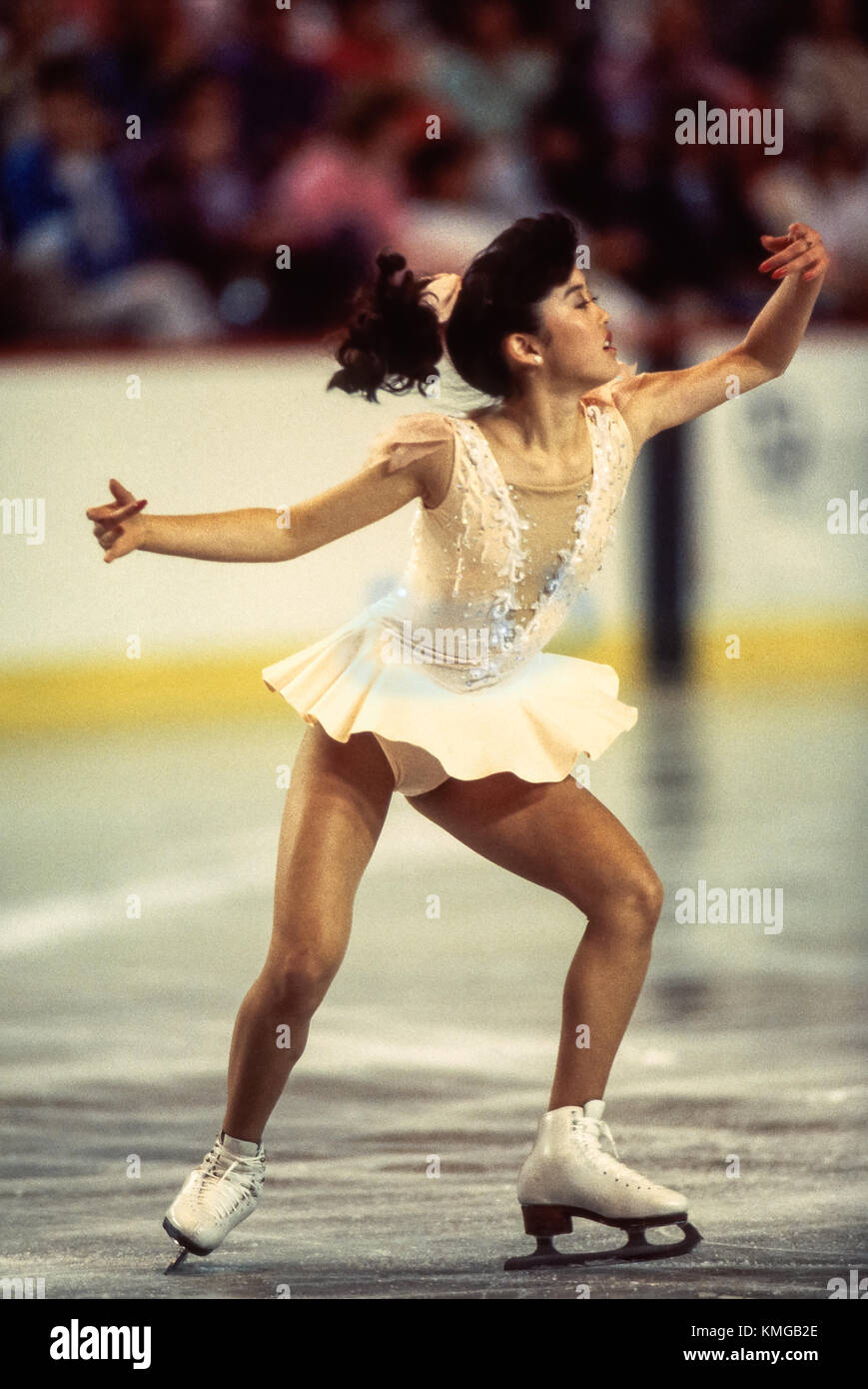 Kristi Yamaguchi (USA) beim 1989 United States Olympic Festival konkurrieren. Stockfoto