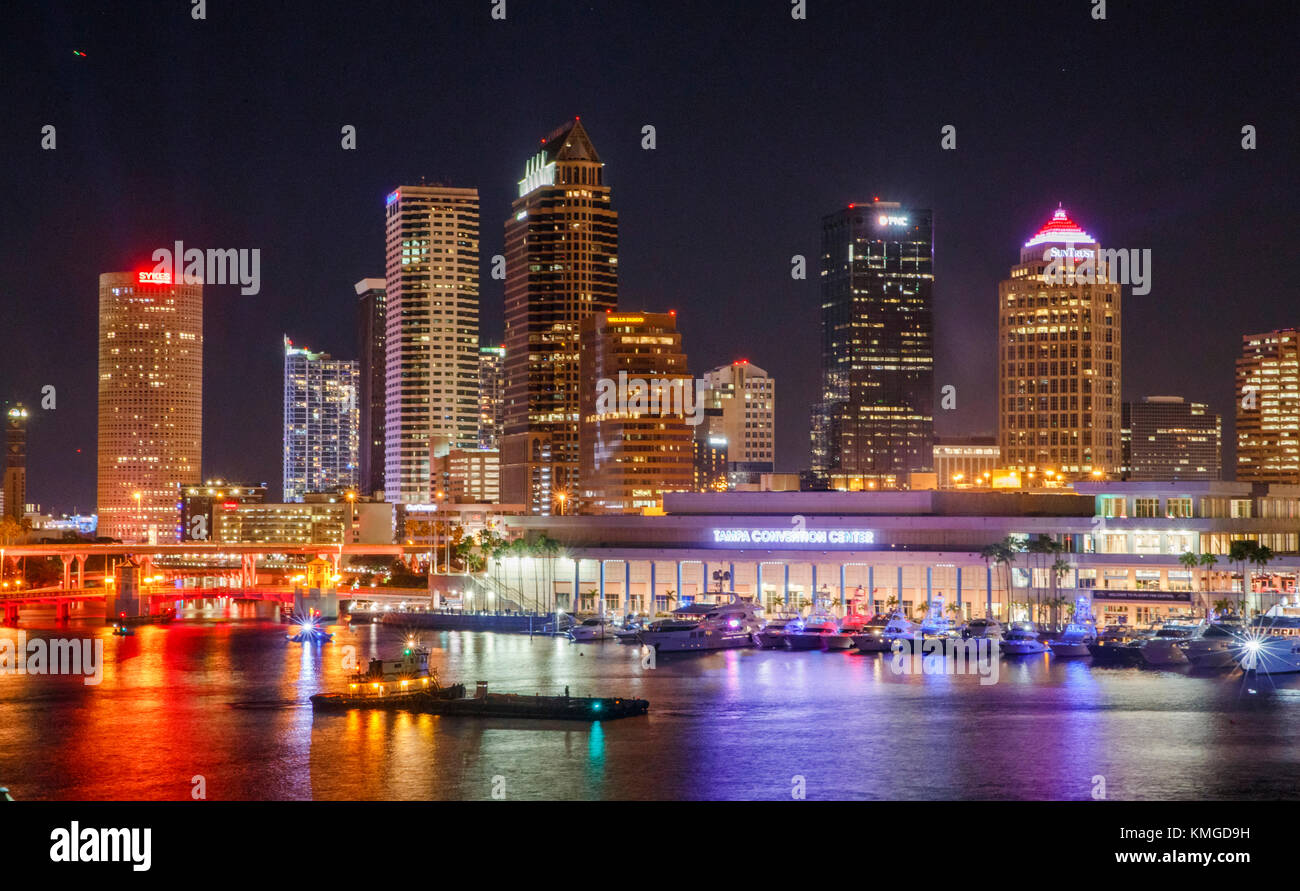 Januar 8, 2017: Die Skyline von Tampa, Florida in der Nacht beleuchtet. Stockfoto
