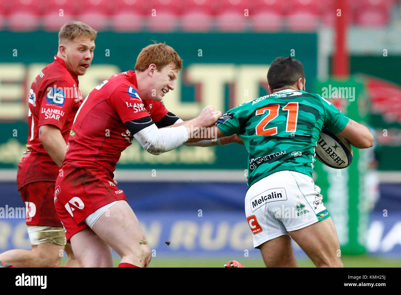 Scarlets/Benetton Rugby in einem europäischen Rugby Championship Spiel in Parc y Scarlets Stockfoto
