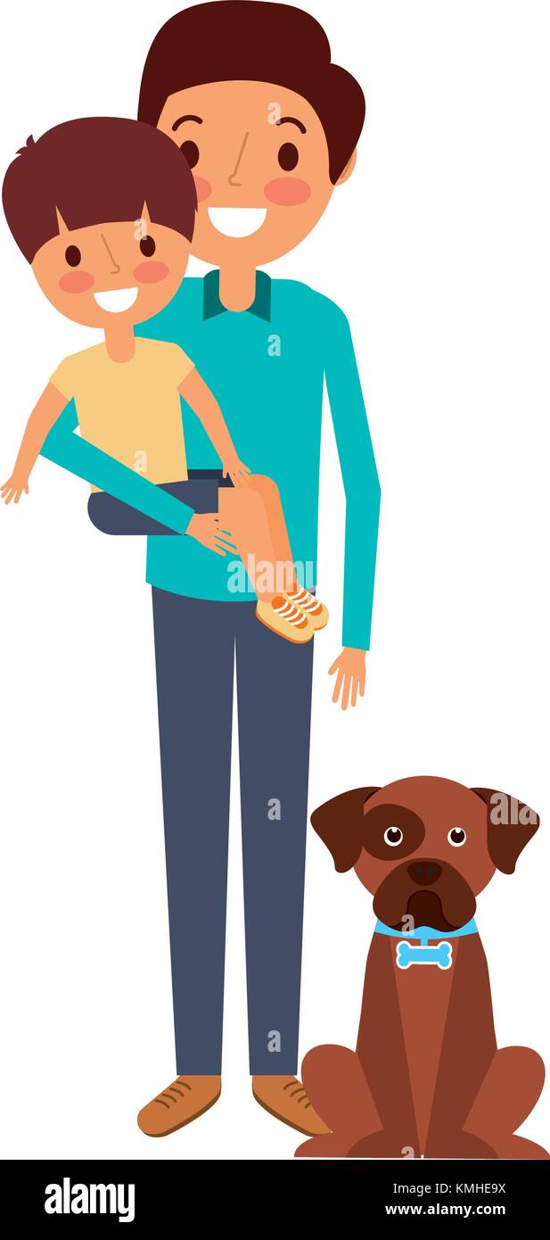 Vater, ihr Sohn Holding mit Ihrem Hund Stock Vektor
