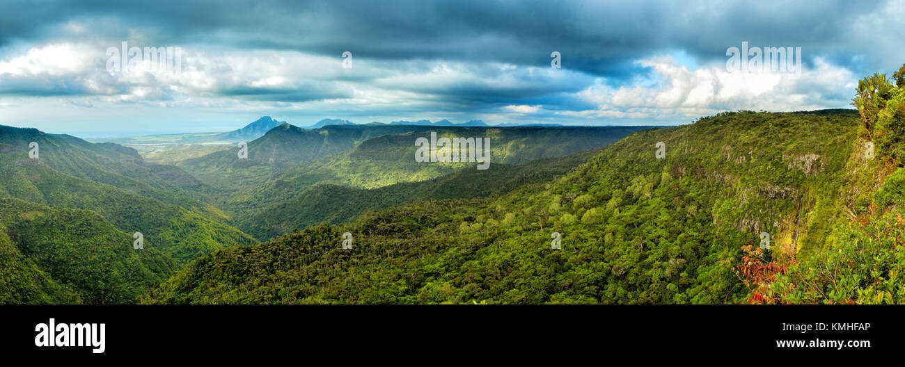 Grüne Täler im Black River Gorges National Park in Mauritius, Afrika. Stockfoto