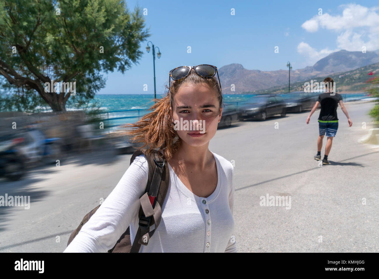 Von selfie eine wunderschöne junge Frau im Urlaub Stockfoto