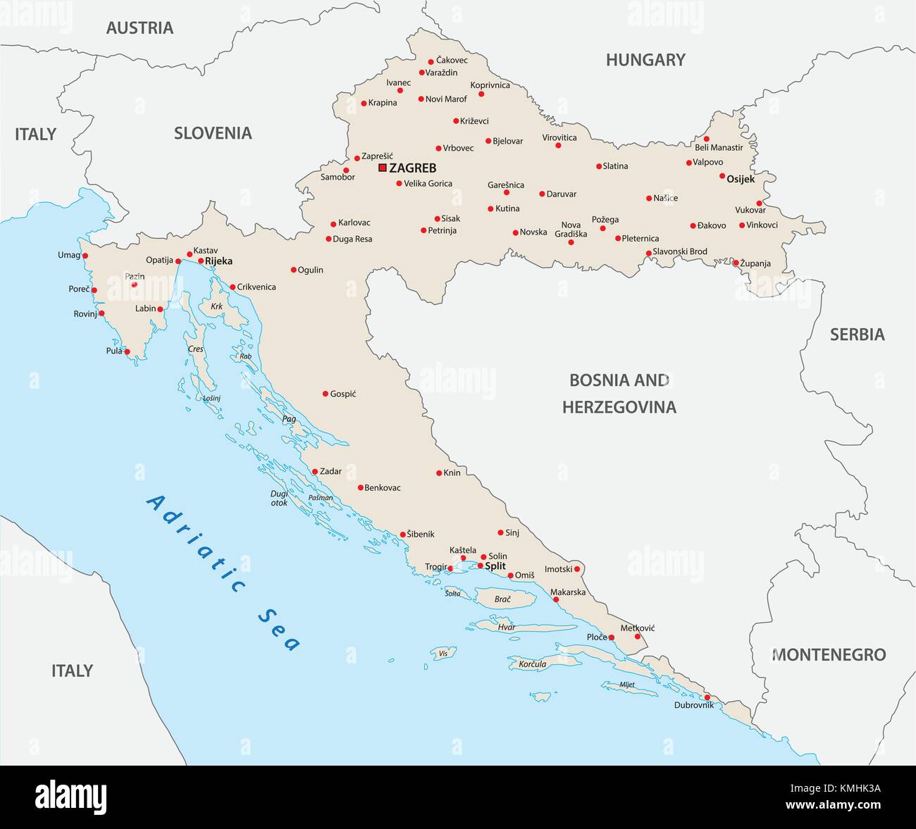 Kroatien Vektorkarte Stock Vektor