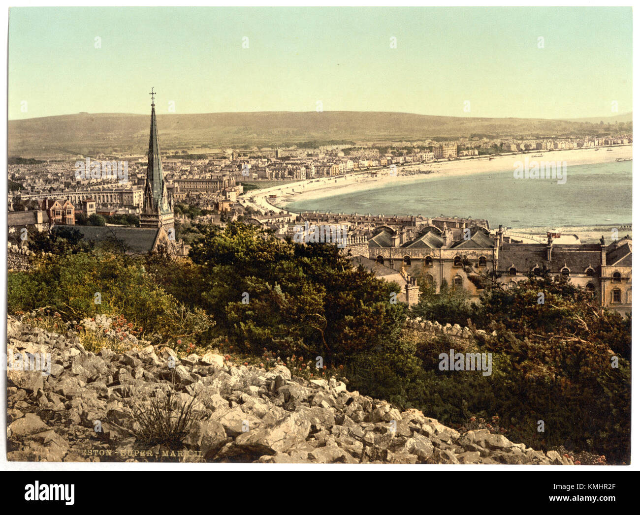Weston-super-Mare, eine britische Küstenstadt, war in den 1890er Jahren ein beliebter viktorianischer Ferienort, der für seine malerische Aussicht, die Strandattraktionen und die Entwicklung des Seetourismus in dieser Zeit bekannt war. Stockfoto