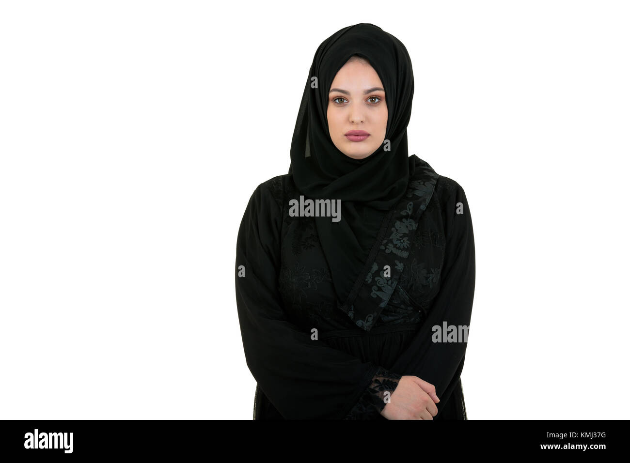 Junge Frau, die traditionelle arabische Kleidung hijab Stockfoto