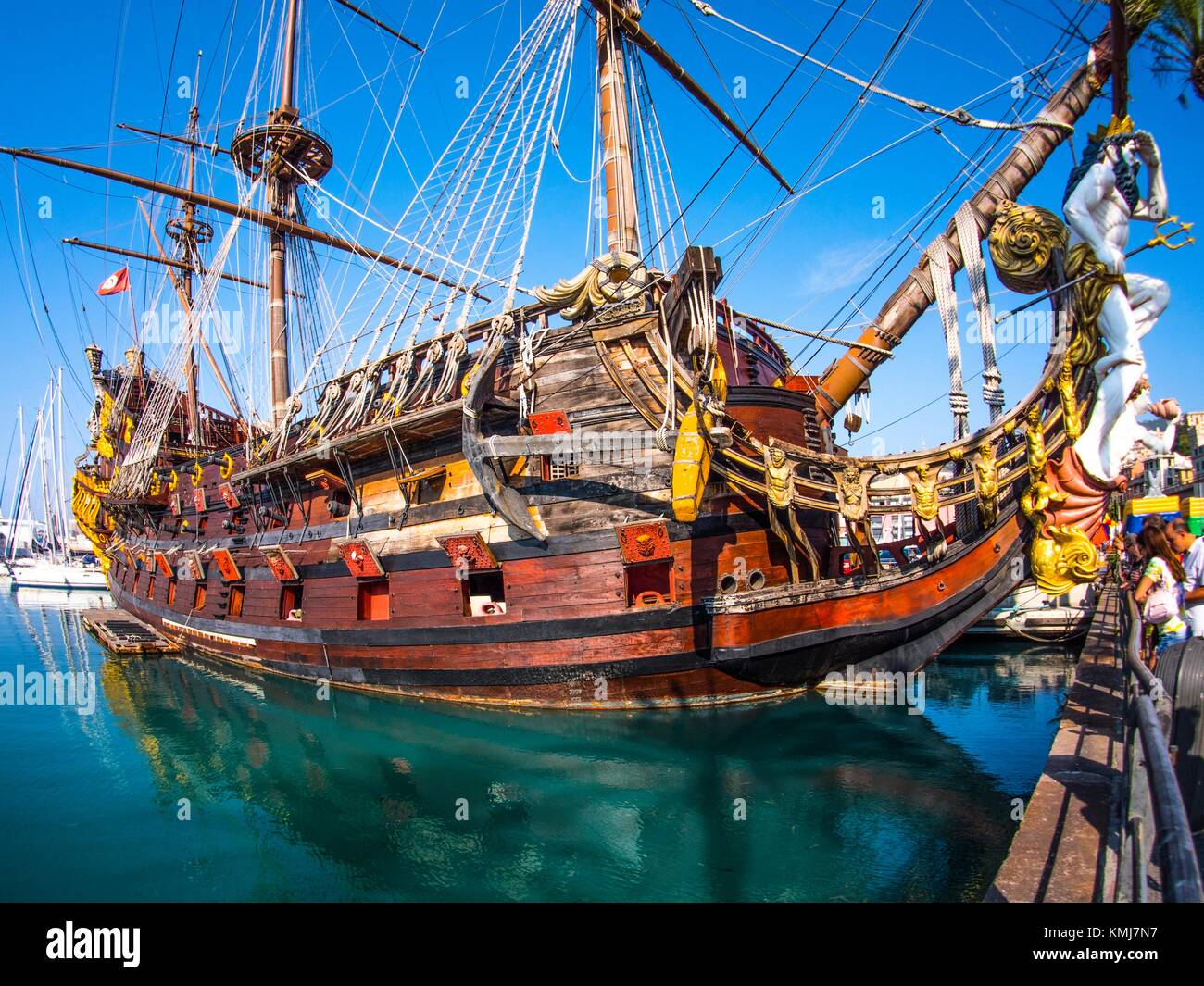 Italy-Genova - Kopie eines XVIIc. Schiff an die ''Porto Antiquo''. Stockfoto