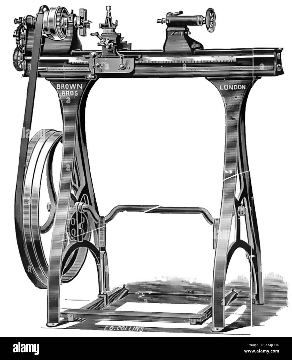 Die Schraubendreher von Brown Bros, hergestellt 1912, ist ein mechanisches Werkzeug, das in der Metallbearbeitung eingesetzt wird. Es stellt technologische Fortschritte des frühen 20. Jahrhunderts dar, insbesondere in der Feinmechanik und bei manuellen Maschinen zum Schneiden von Schrauben. Stockfoto