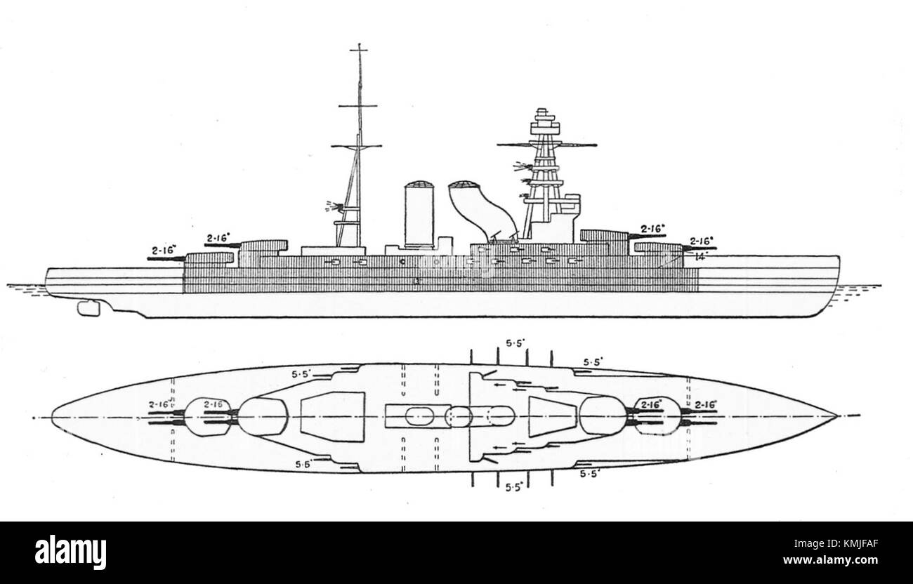 Das Bild zeigt die Umrisse zweier japanischer Schlachtschiffe, Nagato und Mutsu, wie sie 1936 in einer Veröffentlichung von Kriegsschiffen vorgestellt wurden. Beide Schiffe waren während des Zweiten Weltkriegs Teil der Kaiserlichen Japanischen Marine, wobei Nagato als Flaggschiff diente und Mutsu bekannt war, dass sie an einer Explosion im Jahr 1943 beteiligt war. Stockfoto