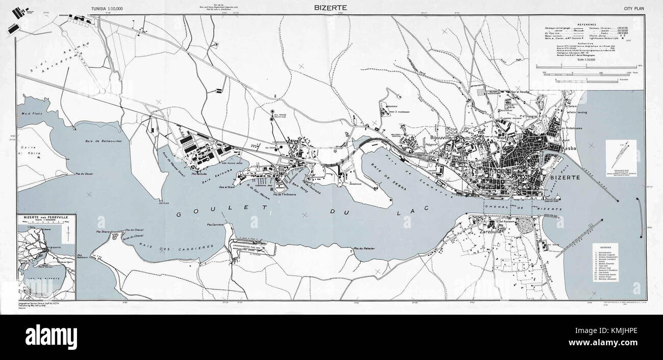 Der Plan Bizerte, der 1943 während des Zweiten Weltkriegs entwickelt wurde, war eine strategische Militäroperation in Tunesien, an der die Achsenmächte und die alliierten Streitkräfte beteiligt waren. Der Plan konzentrierte sich auf die Sicherung des Gebiets von Bizerte während des Nordafrikanischen Feldzugs. Stockfoto