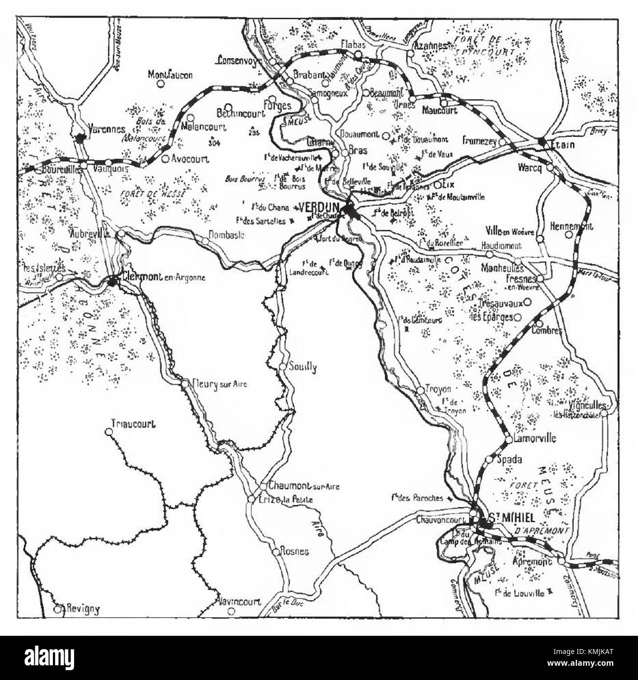Verdun, 1914–1916, bezieht sich auf den intensiven und historischen militärischen Konflikt während des Ersten Weltkriegs. Die Schlacht von Verdun war eine der längsten und blutigsten Schlachten des Krieges, die zwischen französischen und deutschen Truppen stattfand. Stockfoto