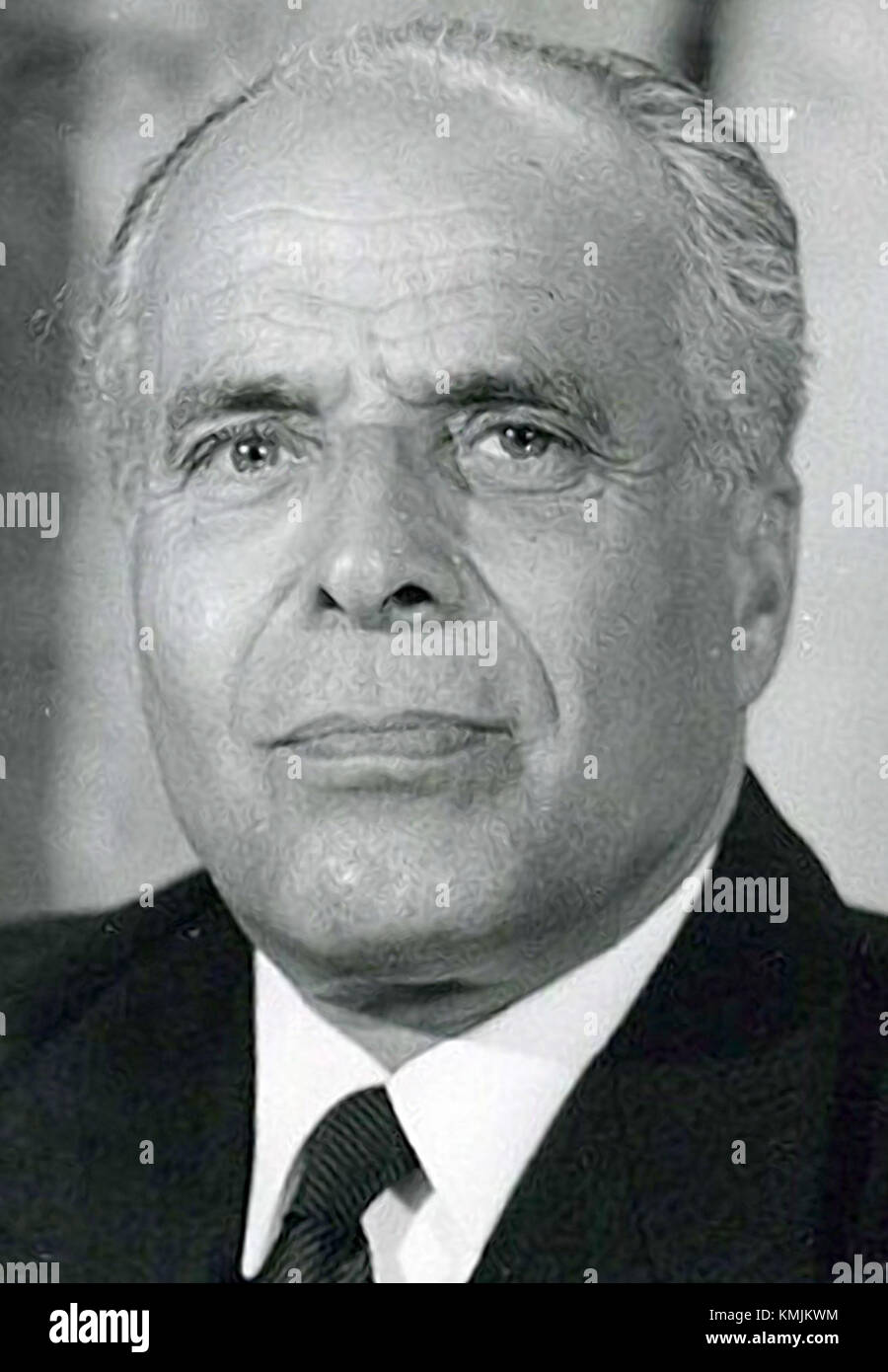 Porträt von Habib Bourguiba, dem ersten Präsidenten Tunesiens, bekannt für seine politische Führung und seine Modernisierungsbemühungen. Stockfoto