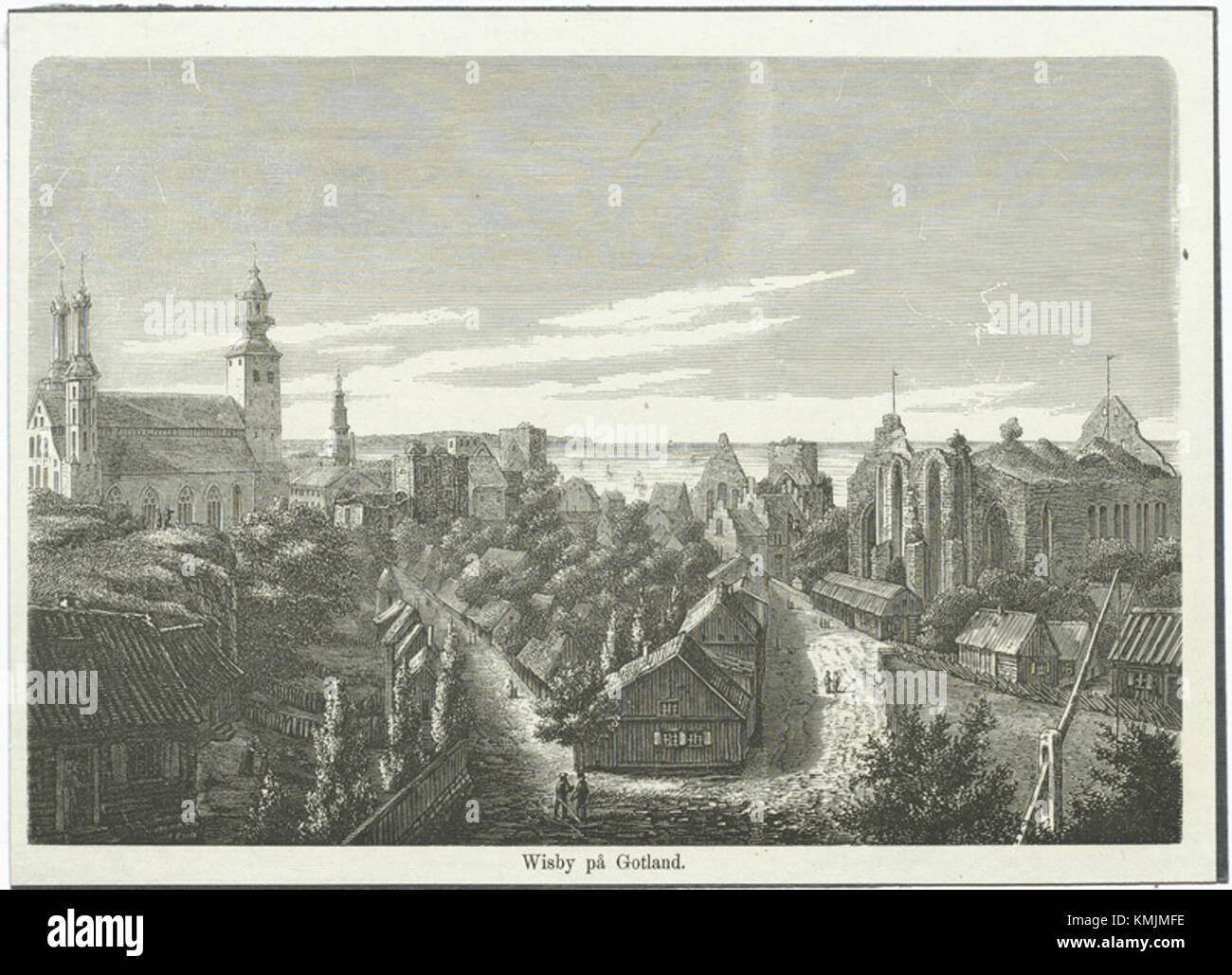 Visby, eine historische Stadt in Schweden, wird unter der KMB-Nummer 1600100053069 katalogisiert. Bekannt für seine mittelalterliche Architektur und kulturelle Bedeutung, ist es ein UNESCO-Weltkulturerbe. Stockfoto