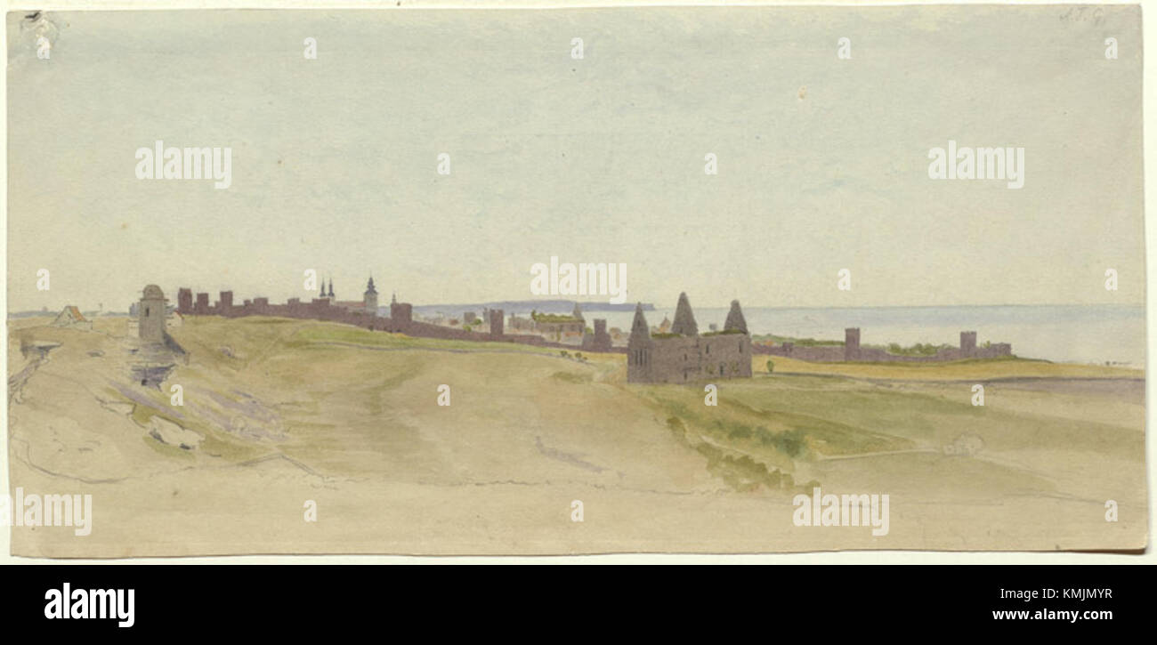 Visby ist eine mittelalterliche Stadt auf der schwedischen Insel Gotland. Es ist bekannt für seine gut erhaltene mittelalterliche Architektur, einschließlich seiner alten Stadtmauern und Kopfsteinpflasterstraßen, die seine reiche Geschichte als ehemaliger Handelsknotenpunkt der Hanse widerspiegeln. Stockfoto