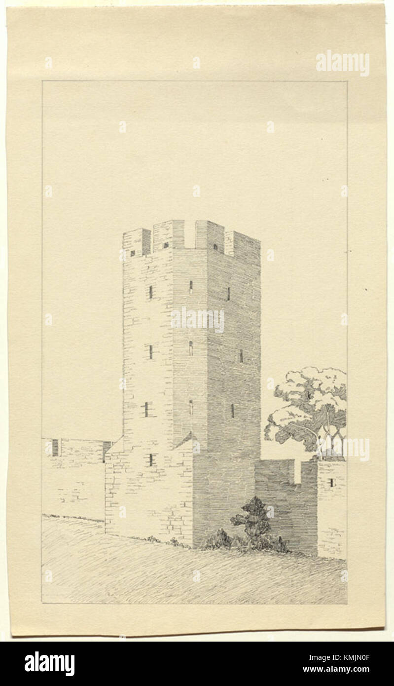 Visby Ringmur ist eine mittelalterliche Stadtmauer in Visby, Schweden. Dieses Bild ist Teil der KMB-Sammlung und zeigt die historische und architektonische Bedeutung der Mauer. Stockfoto