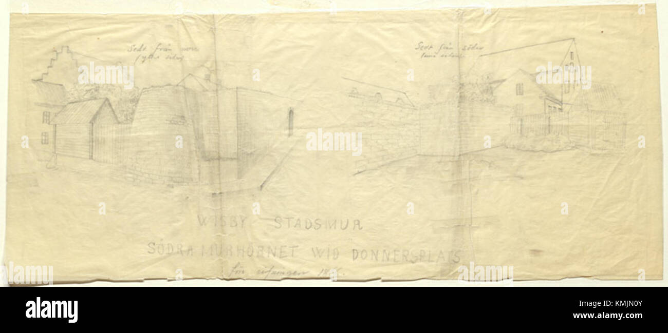 Die Visby Ringmur ist eine mittelalterliche Stadtmauer in Visby, Schweden, die vom Schwedischen Nationaldenkmal (KMB) als bedeutendes historisches Wahrzeichen gelistet ist. Stockfoto