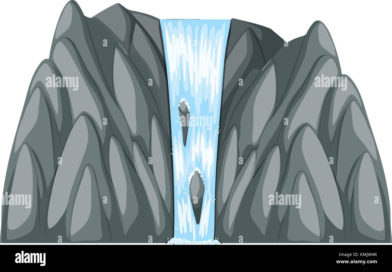 Wasserfall herab, der graue Felsen Abbildung Stock Vektor