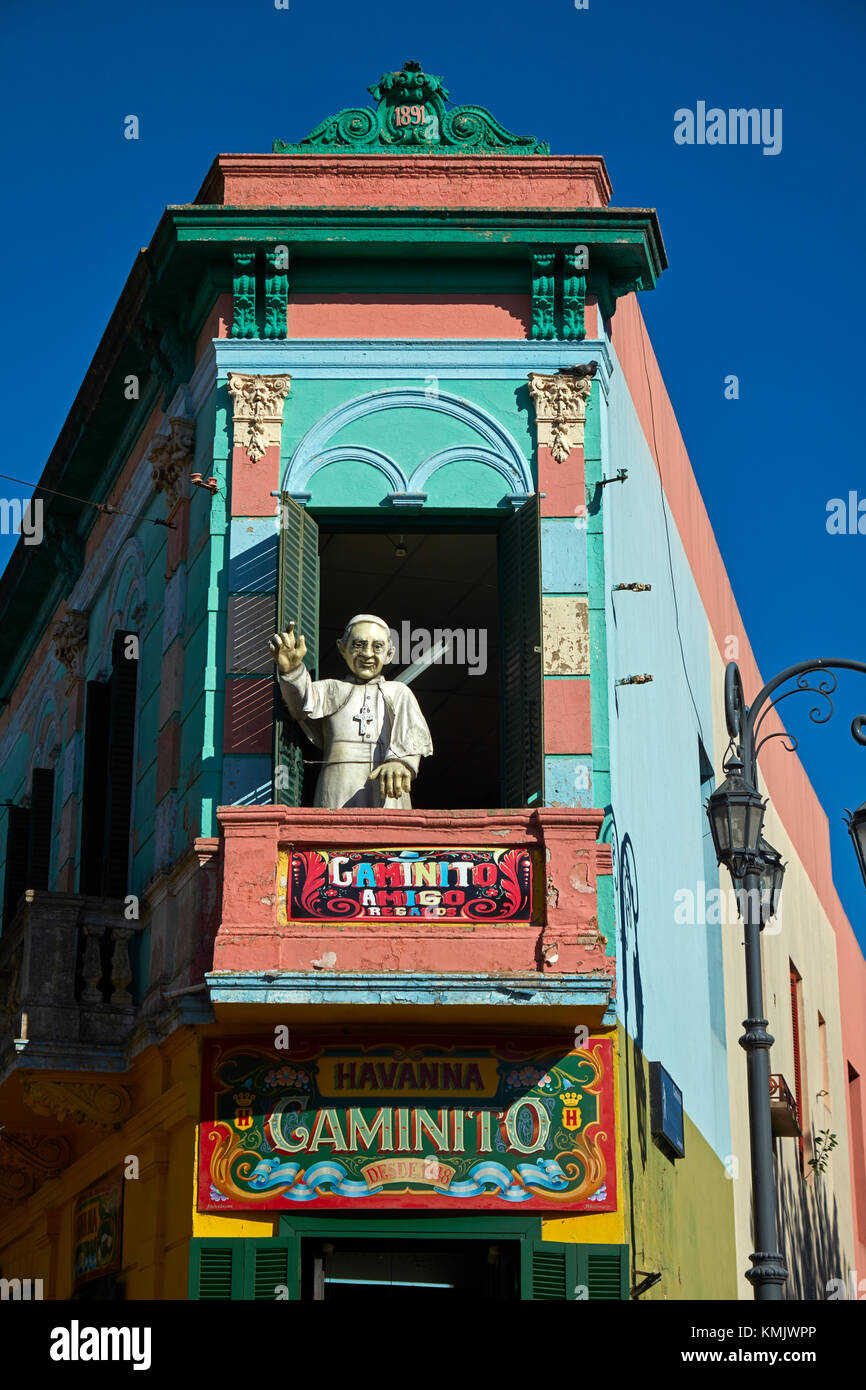 'Papst' auf dem Balkon von el Caminito, La Boca, Buenos Aires, Argentinien, Südamerika Stockfoto