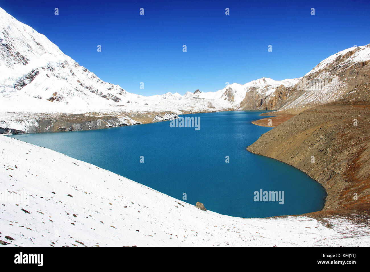 Tilicho See liegt auf einer Höhe von 4,919 Metern in die Annapurna im Himalaya und ist der höchste See für seine Größe in der Welt. Stockfoto