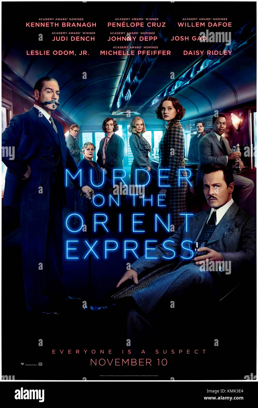 Mord im Orient Express (2017) unter der Regie von Kenneth Branagh und Hauptdarsteller Kenneth Branagh, Penélope Cruz, Willem Dafoe, Judi Dench und Johnny Depp. Hercule Poirot kehrt auf die große Leinwand in einer neuen Anpassung der klassischen Agatha Christie Roman. Stockfoto