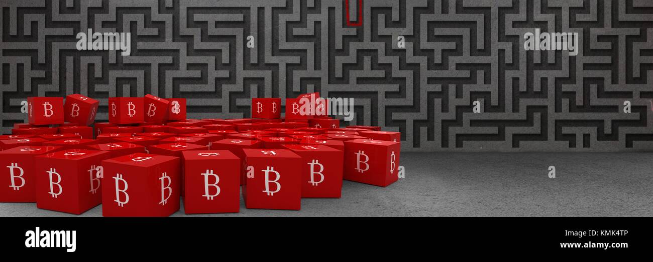 Digital composite von bitcoin Symbol Symbole und Labyrinth Stockfoto