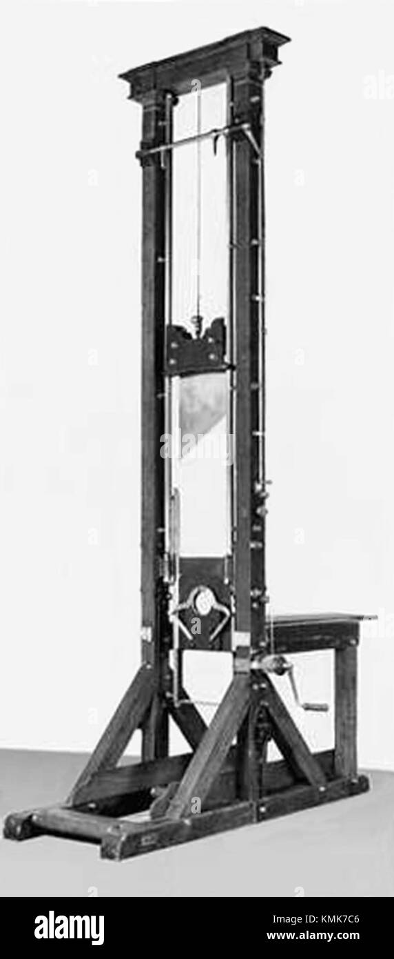 Die Guillotine Suisse ist eine historische Referenz auf eine Schweizer Version der Guillotine, die bei Hinrichtungen in der Schweiz verwendet wurde. Es ist Teil der Schweizer Hinrichtungsgeschichte. Stockfoto