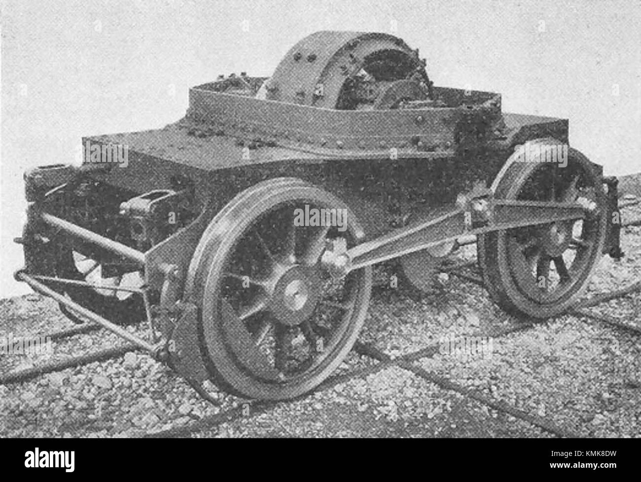 MFO Lok Nr 1 und 2 beziehen sich auf eine bestimmte Lokomotive und die zugehörigen technischen Komponenten. Das Drehgestell ist ein wichtiger Bestandteil des Fahrwerks für Stabilität und Bewegung. Stockfoto