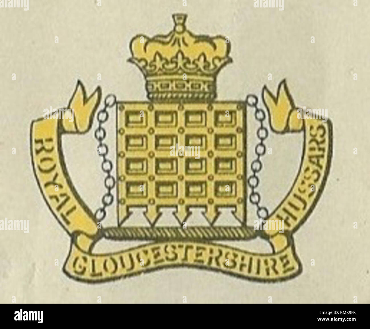 Das Royal Gloucestershire Hussars-Abzeichen ist ein militärisches Abzeichen, das das britische Territorialarmee-Regiment repräsentiert, das für sein unverwechselbares Design und seine historische Bedeutung bekannt ist. Stockfoto