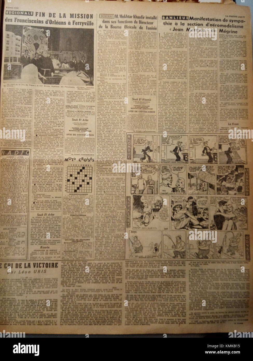 La Presse in Tunesien im Jahr 1956 spiegelt das politische und soziale Klima der damaligen Zeit wider und dokumentiert wichtige Ereignisse in der postkolonialen Geschichte der countryâ. Stockfoto