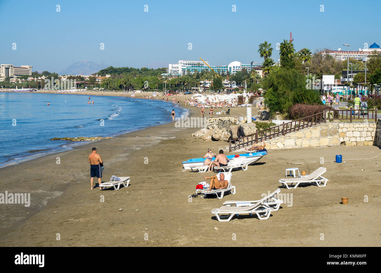 Strand von Side, Provinz Antalya, Türkische Riviera, Türkei Stockfoto