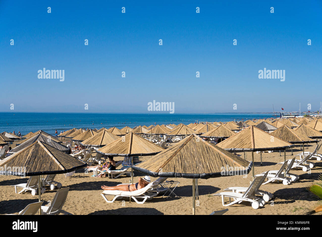 Strand von Side, Provinz Antalya, Türkische Riviera, Türkei Stockfoto