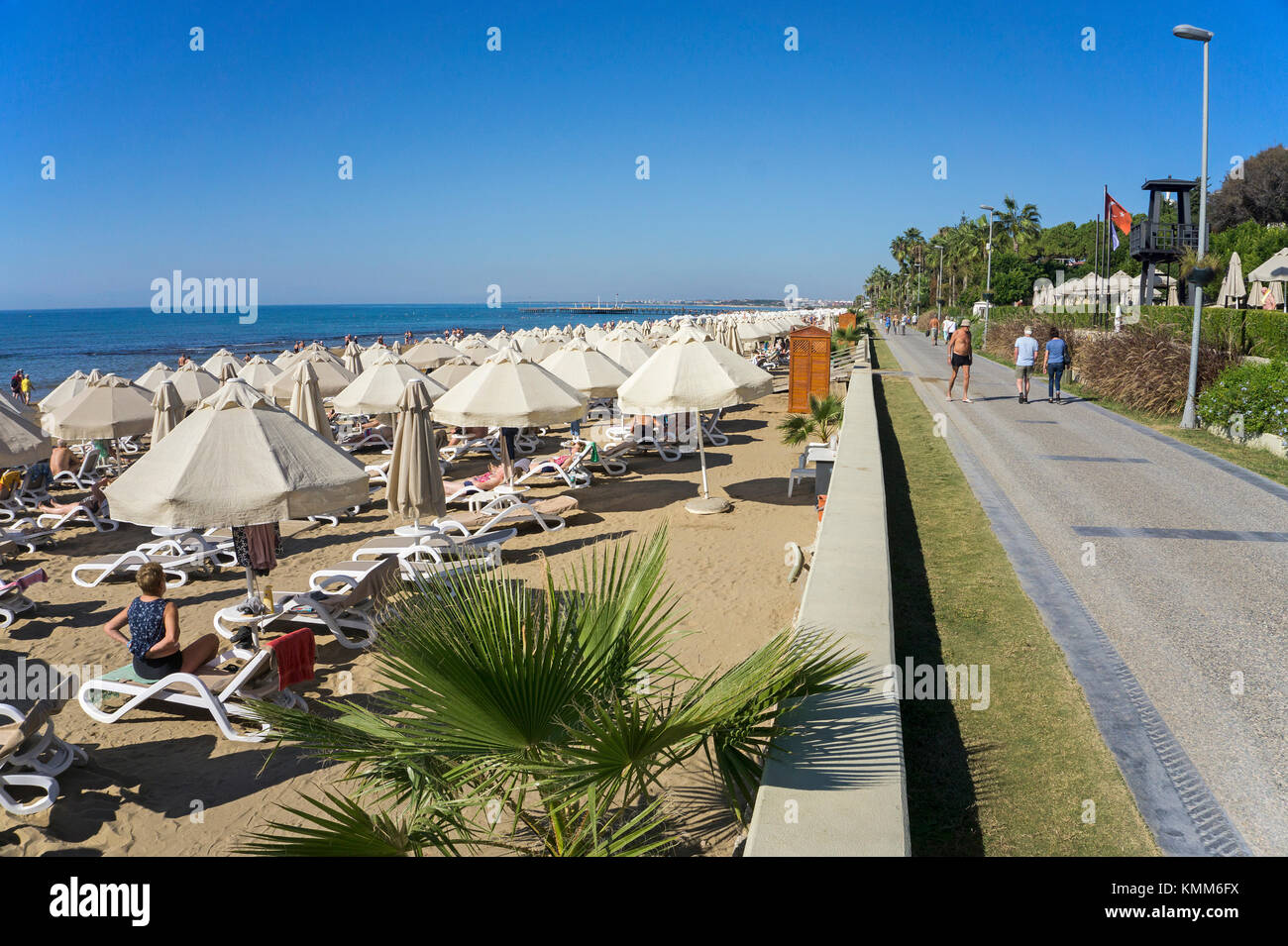 Strand von Side, Provinz Antalya, Türkische Riviera, Türkei Stockfoto