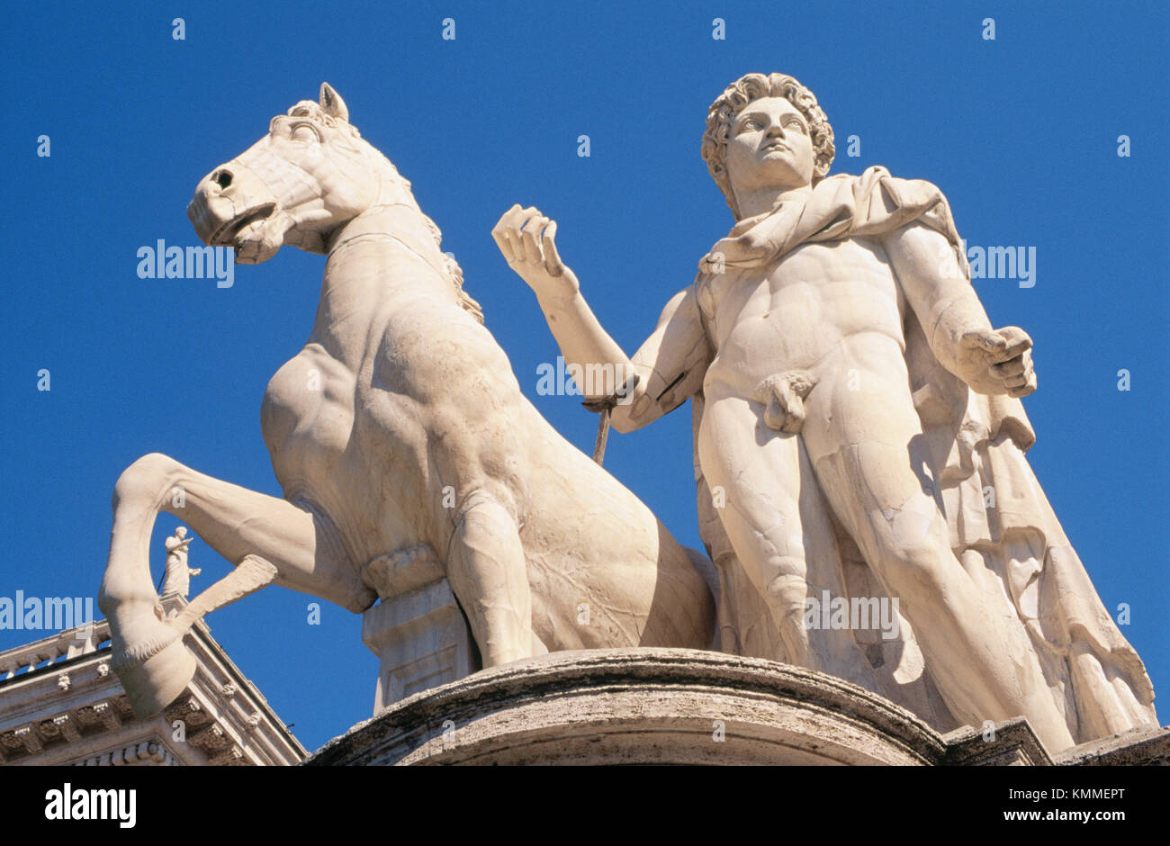 Einer der Dioskuren Ritter. Piazza del Campidoglio. Rom. Italien Stockfoto