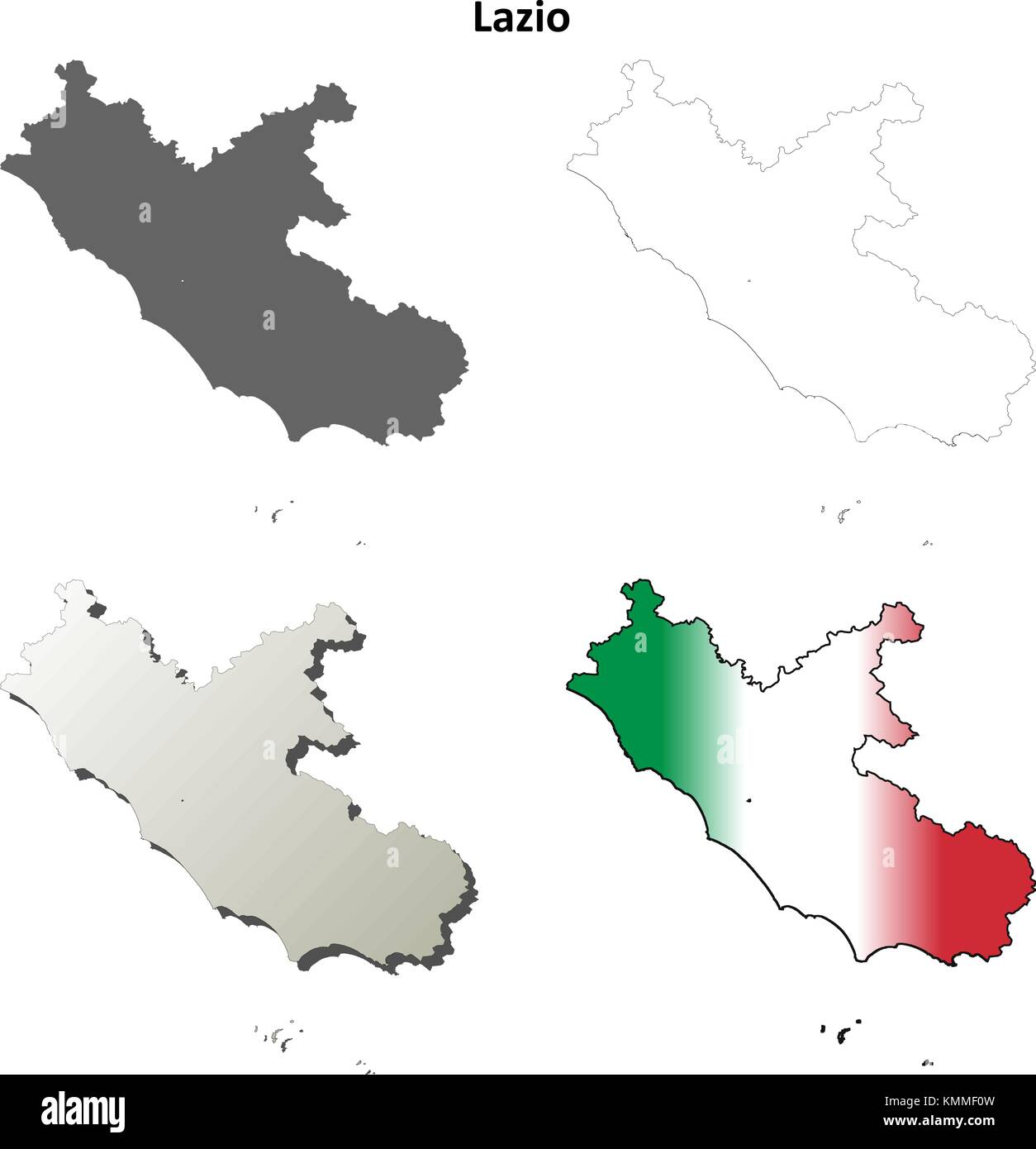 Latium leer detaillierte Übersicht Karte festlegen Stock Vektor
